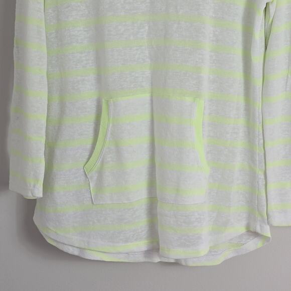 EARTH YOGA Women's Sz Small Burn Out Green Stripe Roll Tab Sleeve Pocket Hoodie - Picture 15 of 16